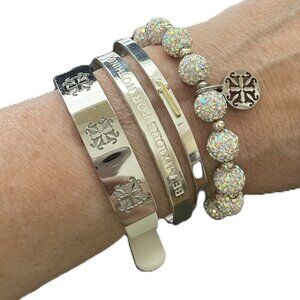 MINI ZIPPY INCLUDED Rustic Cuff Set of Four Bracelets Faith Metal Shambala Beads